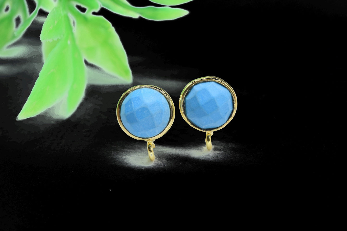 Turquoise 8mm Round Earring Connector,Gemstone Connector Post Stud,Craft Supplies,Jewelry Findings,Jewelry Making Connector,Turquoise Studs,