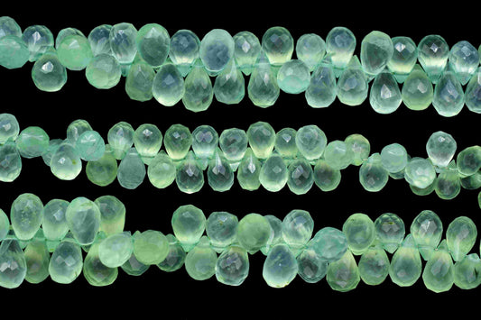 Natural Prehnite Gemstone Teardrop Faceted Beads, 8 Inch Strand 5.5x8mm To 6.5x11mm Approx Gemstone Beads, Prehnite Briolettes Side Cut Bead