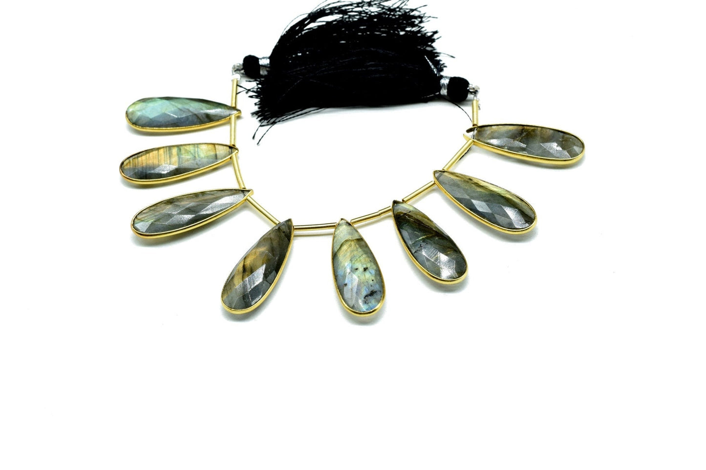 Natural Labradorite Blue Fire 10x30mm Teardrop 8 Pieces strand,Gemstone 18k Gold Plated Single Bail charms,Labradorite gold plated briolette
