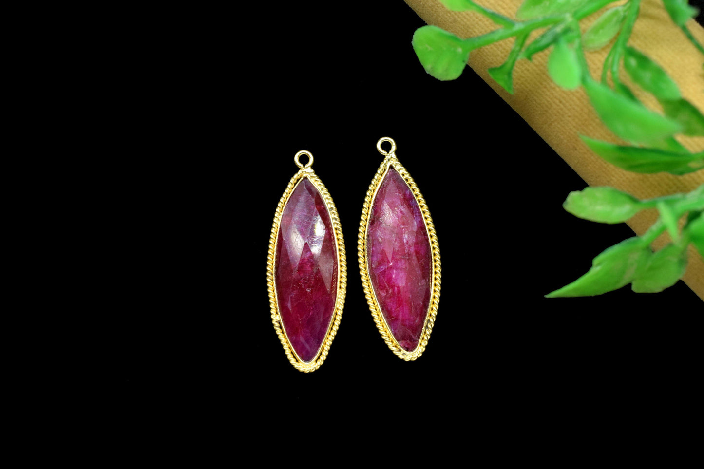 Natural Ruby Gemstone 10x30mm Marquise Shape Charms,Ruby charms Single Bail Connectors jewelry making,Ruby Gold Plating Charms Pendant,Gift
