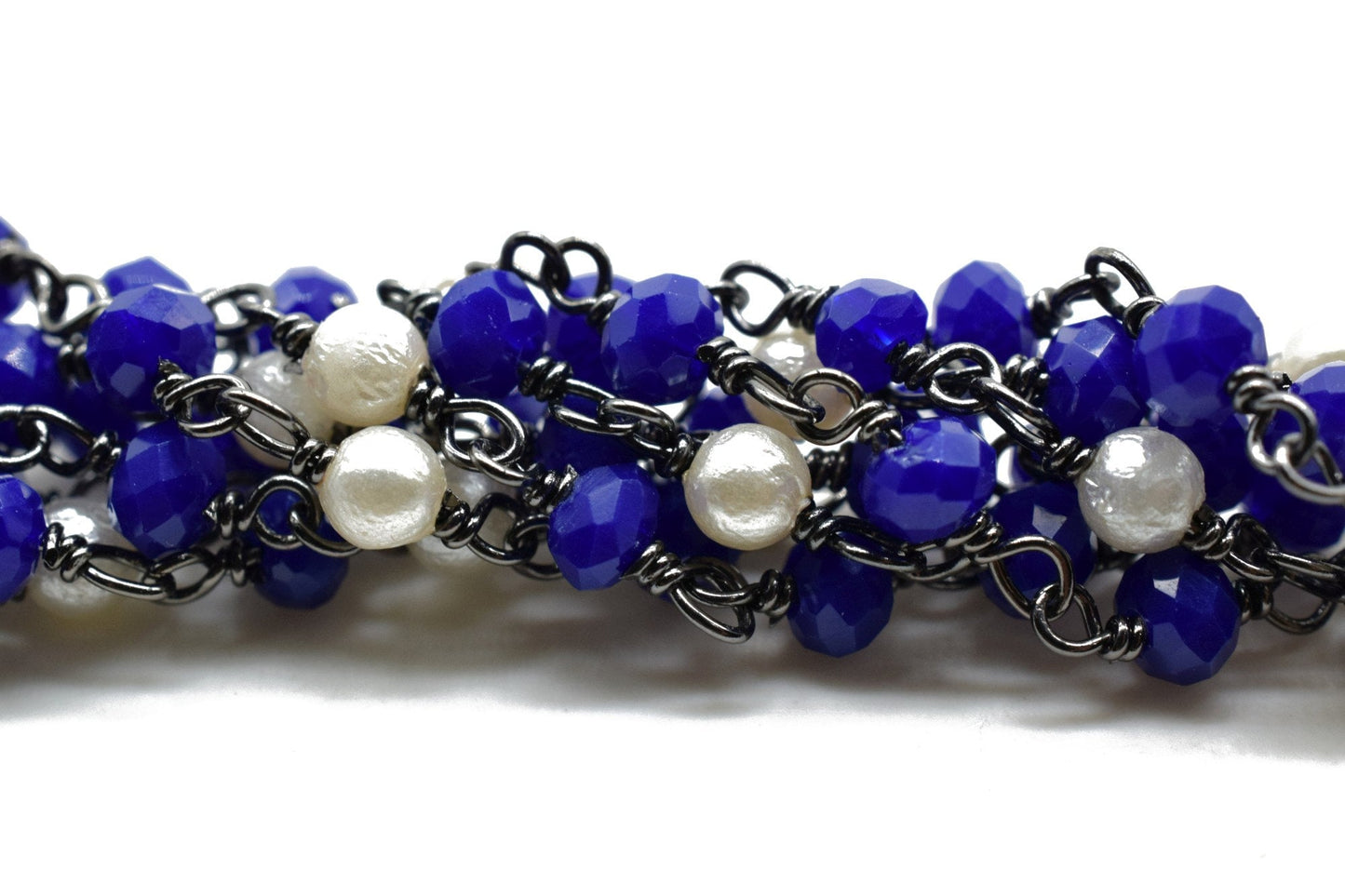 Sapphire Wire Wrapped Rosary Chain, Beaded Chain, Rosary Chain, Corundum Sapphire, Chain by The Foot,Unfinished Bead Wire Wrapped Chains