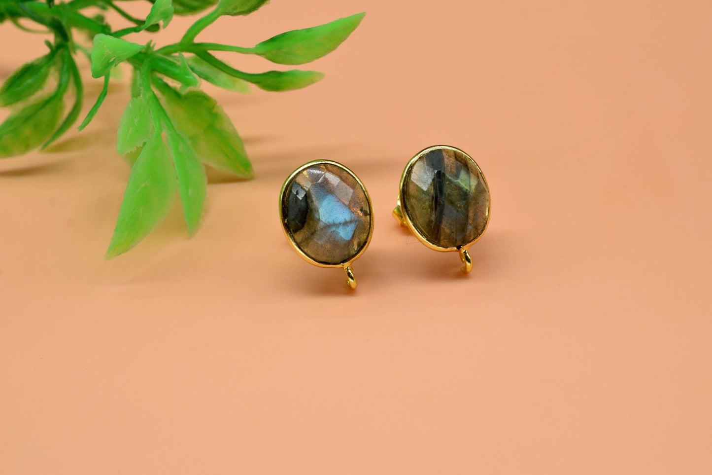 Labradorite 10x12mm oval Earring Connector,Gemstone Post Stud Connector,Earring Making Connector,Labradorite Jewelry,DIY Jewelry Findings