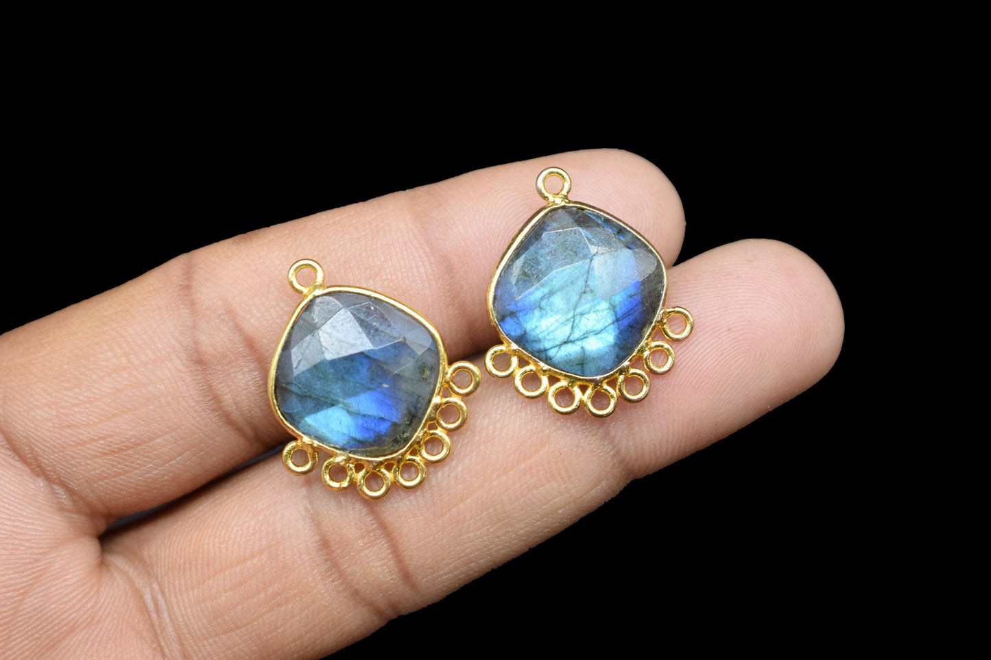 Labradorite 14mm Cushion Bezel Charms/Gemstone Single Bail/Component charm/Handmade Jewellery Connectors/Women Jewelry/Handmade Connector