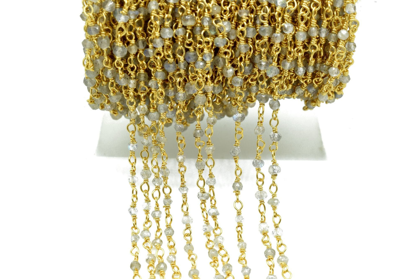 Labradorite 2mm Beaded Chain,Blue Fire Labradorite Rosary Chains,Gold Plating Wire Wrap Chain,Brass chain,Jewelry Making Chains,Rosary chain