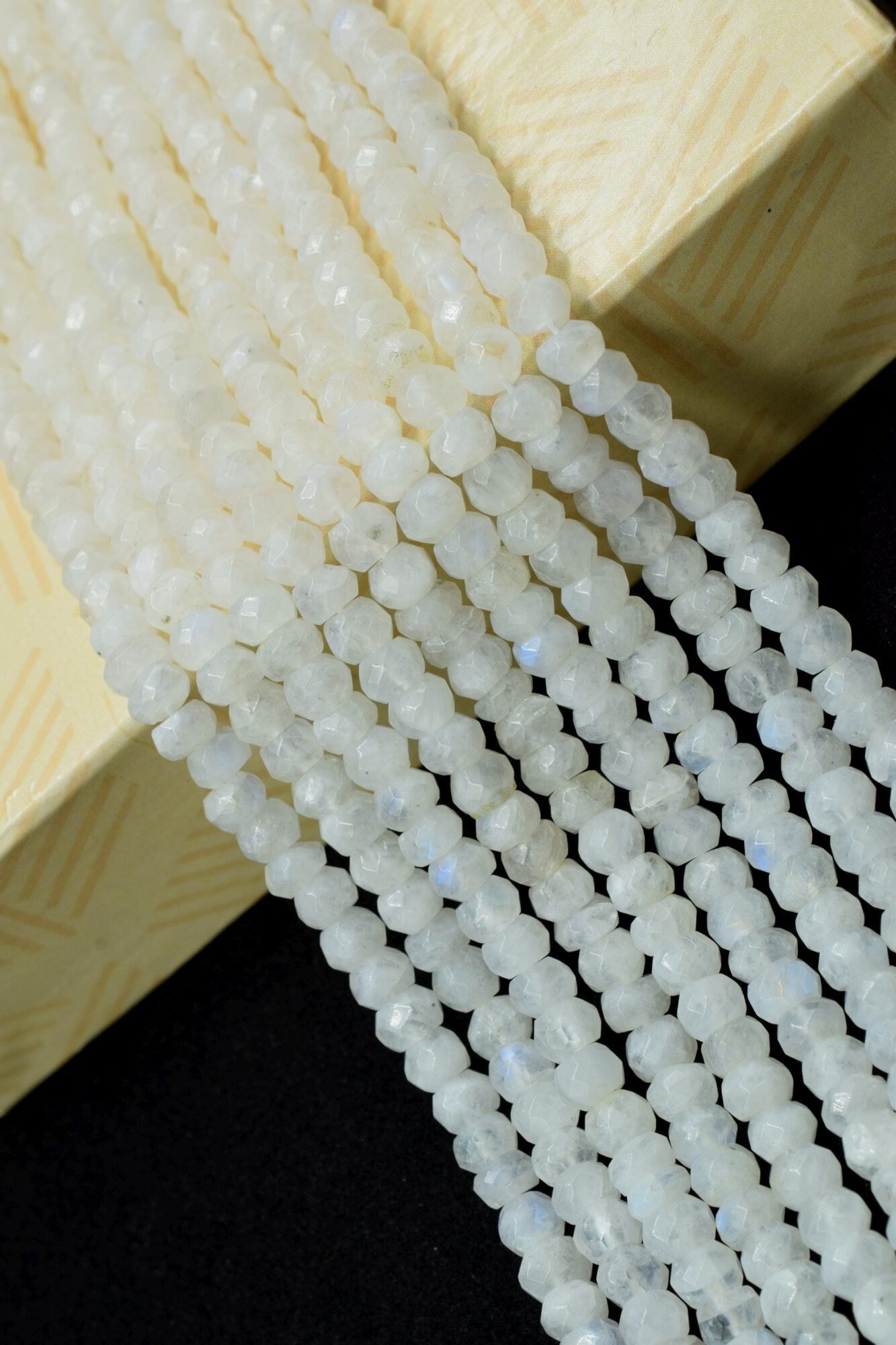 Moonstone Faceted Handcut Beads,Natural Bright Rainbow Moonstone Rondelle Faceted Beads,Loose Strand Beads,Moonstone handmade beads string,