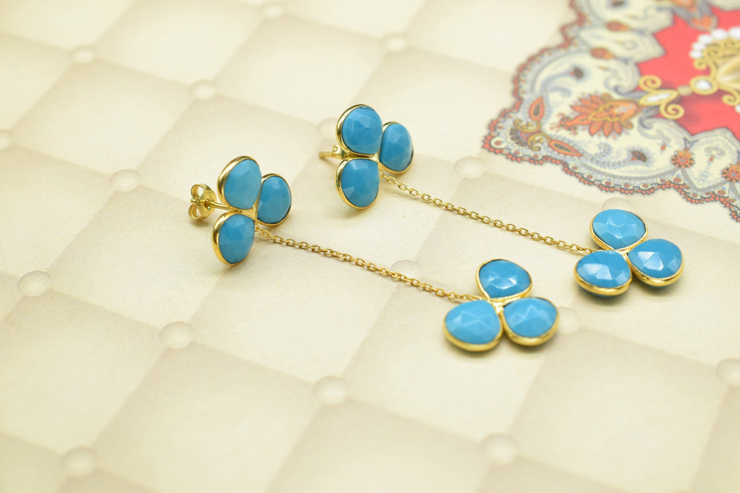 Turquoise Earring/Bridal Earring/Gold Plated Earring/Dangle Earring/Gold Plated Jewelry/Statement Earrings For Bridal/Bridesmaids Gifts