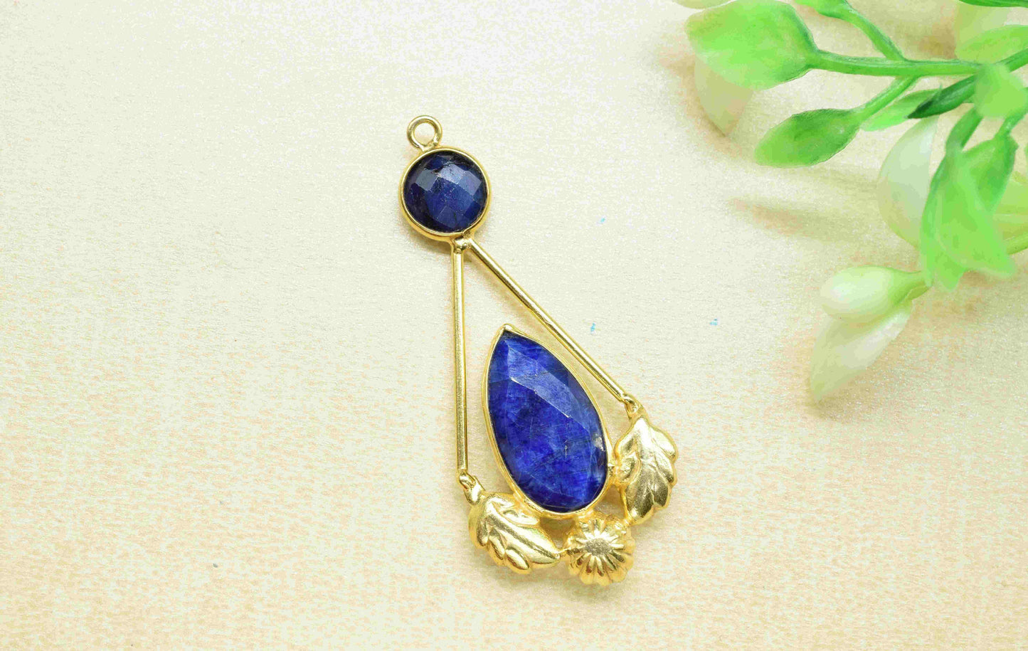 Sapphire Gemstone Pendant , Sapphire Handmade Pendant , Multi Gemstone Charms , Gold Plated Gemstone Connectors , Summer Collection