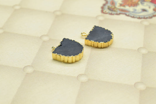 Black Onyx Semi Circle Pendant,Handmade Half Moon Earring,Necklace Connectors,D Shape Jewelry,Single Bail,Gemstone Electroplated Charms,Gift
