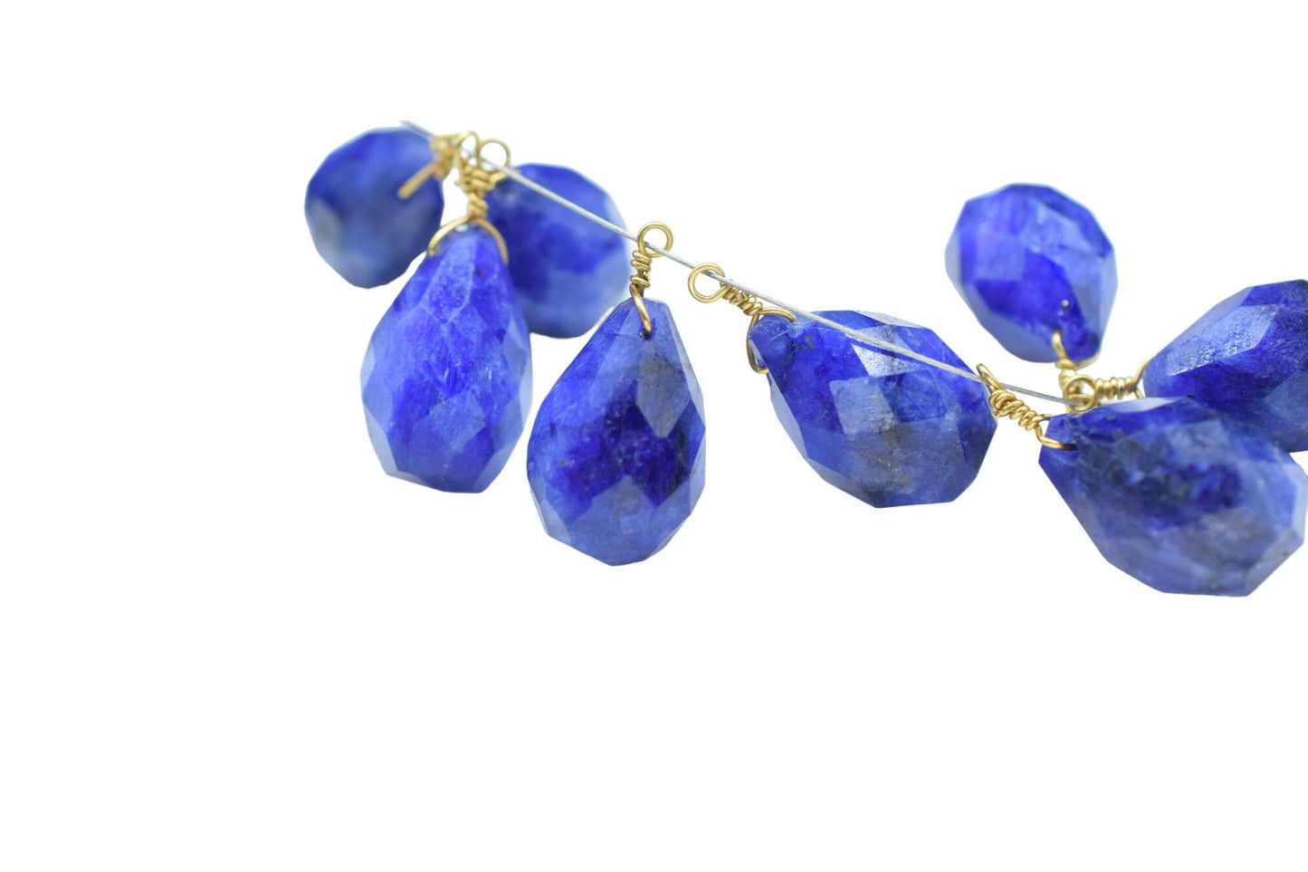 Blue Sapphire 10x14mm Faceted Drops, Blue Sapphire Wire Wrapped Beads,dainty dangle Gemstone Connector,Sapphire Connector Charms,Wife Gifts