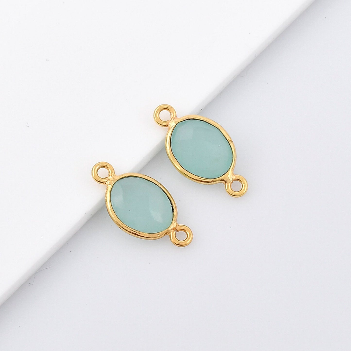 Aqua chalcedony 8x10m Bezel connector,Chalcedony oval Shape Gold Plated bezel,chalcedony charms,Gold Vermeil Bezel,jewelry Gold-Filled bezel