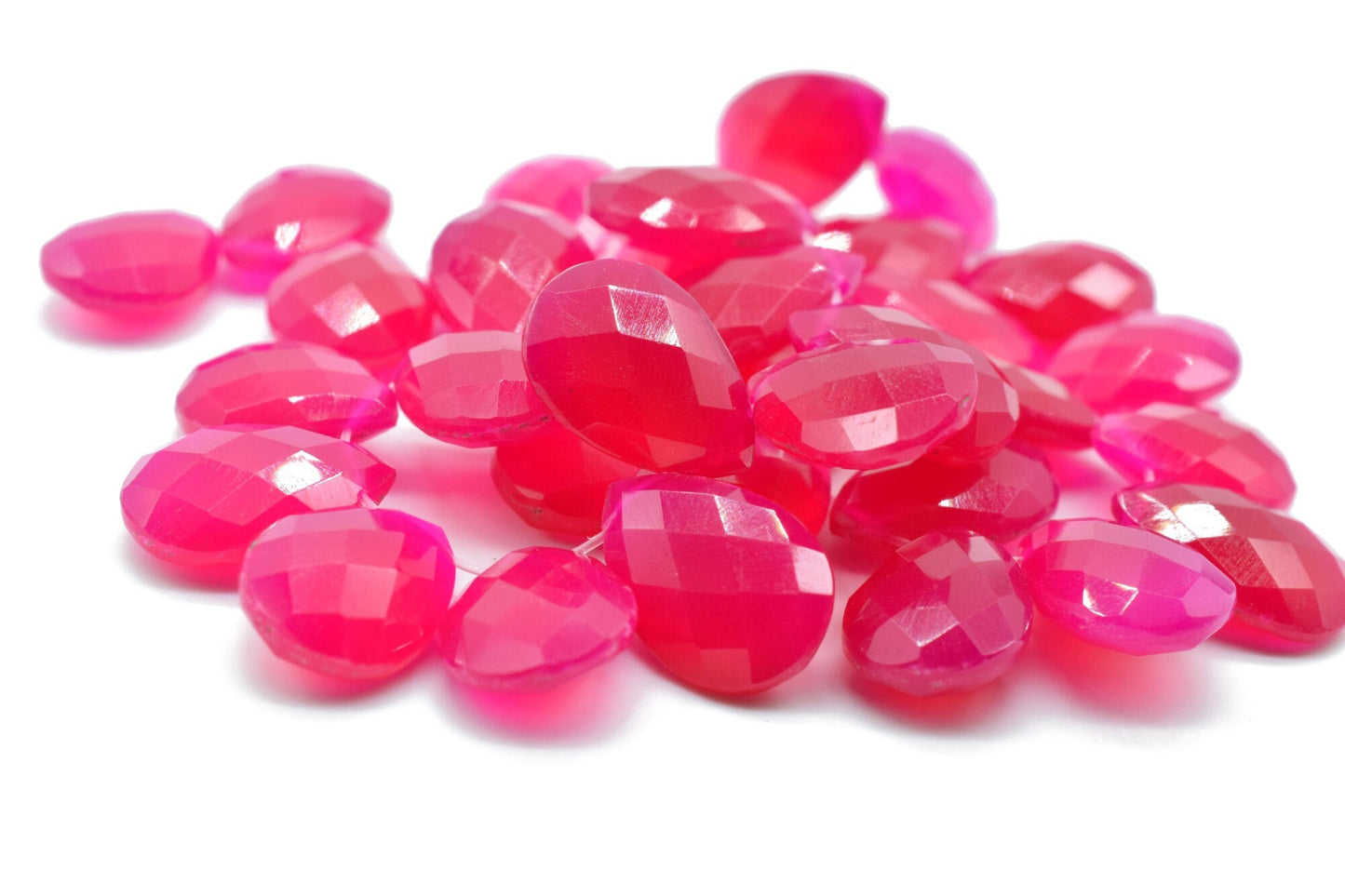 Pink chalcedony Teardrop 9x13mm Briolettes,Pink chalcedony Side drilled Briolette,Handmade Briolette,Hot Pink Chalcedony Teardop briolettes