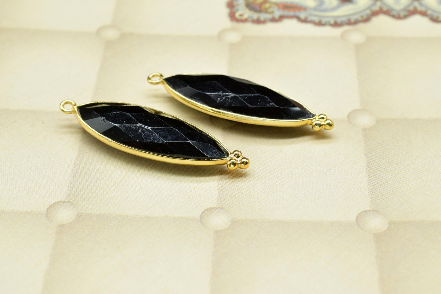 Black Onyx 10x30mm Bezel charm,Station Bezel Link Jewelry Suppliy,Black Onyx jewelry,marquise Shape Pendant,Black Onyx Gemstone Connector