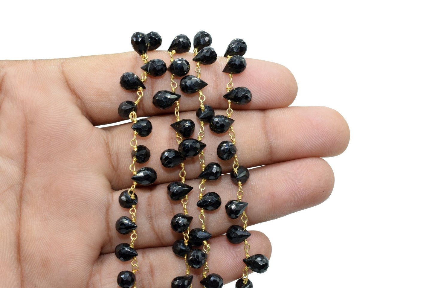 Black Onyx 6x8mm Drops Beaded Chain,Black Onyx Drops Rosary,Black Onyx Wire Wrap Chain,Black Onyx Drops chain,Jewelry Making craft & Chain,