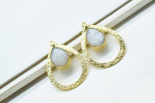 Moonstone Gemstone Pendant/Pear Shape Pendant/Bezel Pendant/Jewelry making Stone/Gold Plated Jewelry/Moonstone Connector Jewelry/Handmade