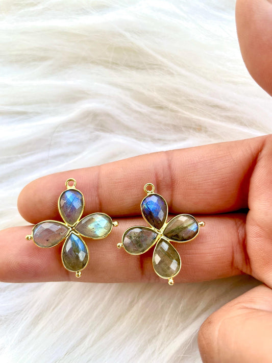 Labradorite Teardrop Pendant,jewelry Component,Labradorite Bezel connector,Labradorite Bracelet Charm,Double Loop connector,Gifts,P122