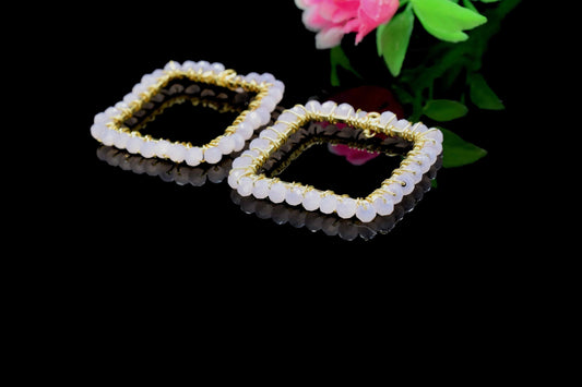 Rose Quartz Wire Wrapped Dangle Connector, Gemstone Component, Handmade Earring, Finding Necklace Component Jewelry,Beaded Earring Connector