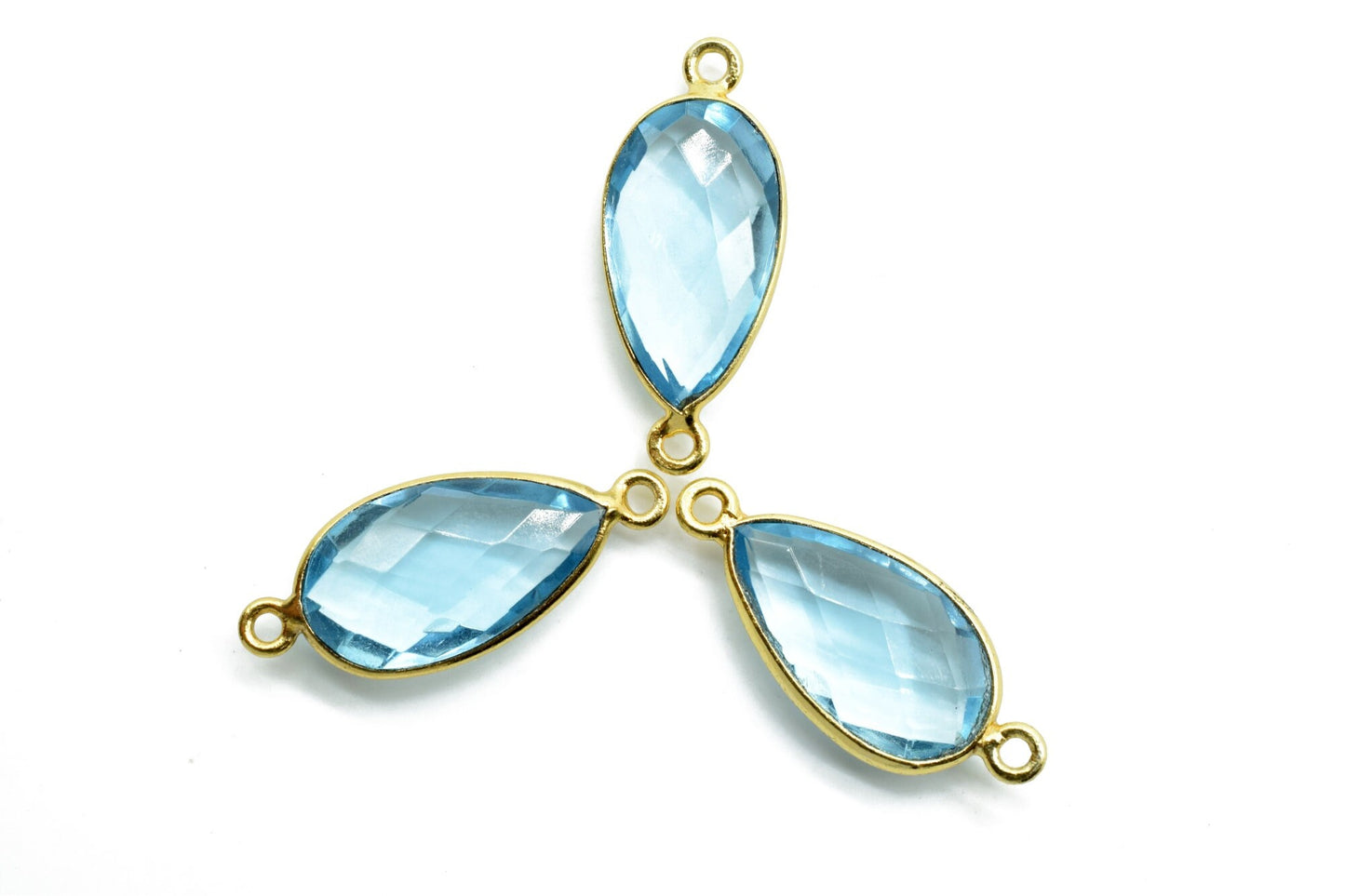 Sky Topaz 10x18mm Pear shape double bail connectors,Sky Topaz Pear pendant,Sky Topaz Gold Plated bezel,jewelry making charms craft,Sky Topaz