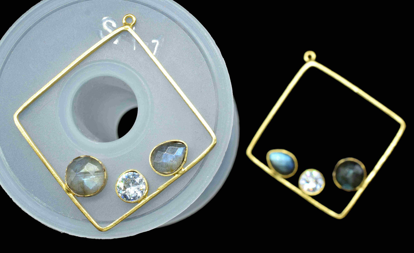 Labradorite Gemstone Component Square Shape Single Bail Charm,Labradorite 32mm Connector Pendants,Single Loop Connectors,Labradorite Jewelry