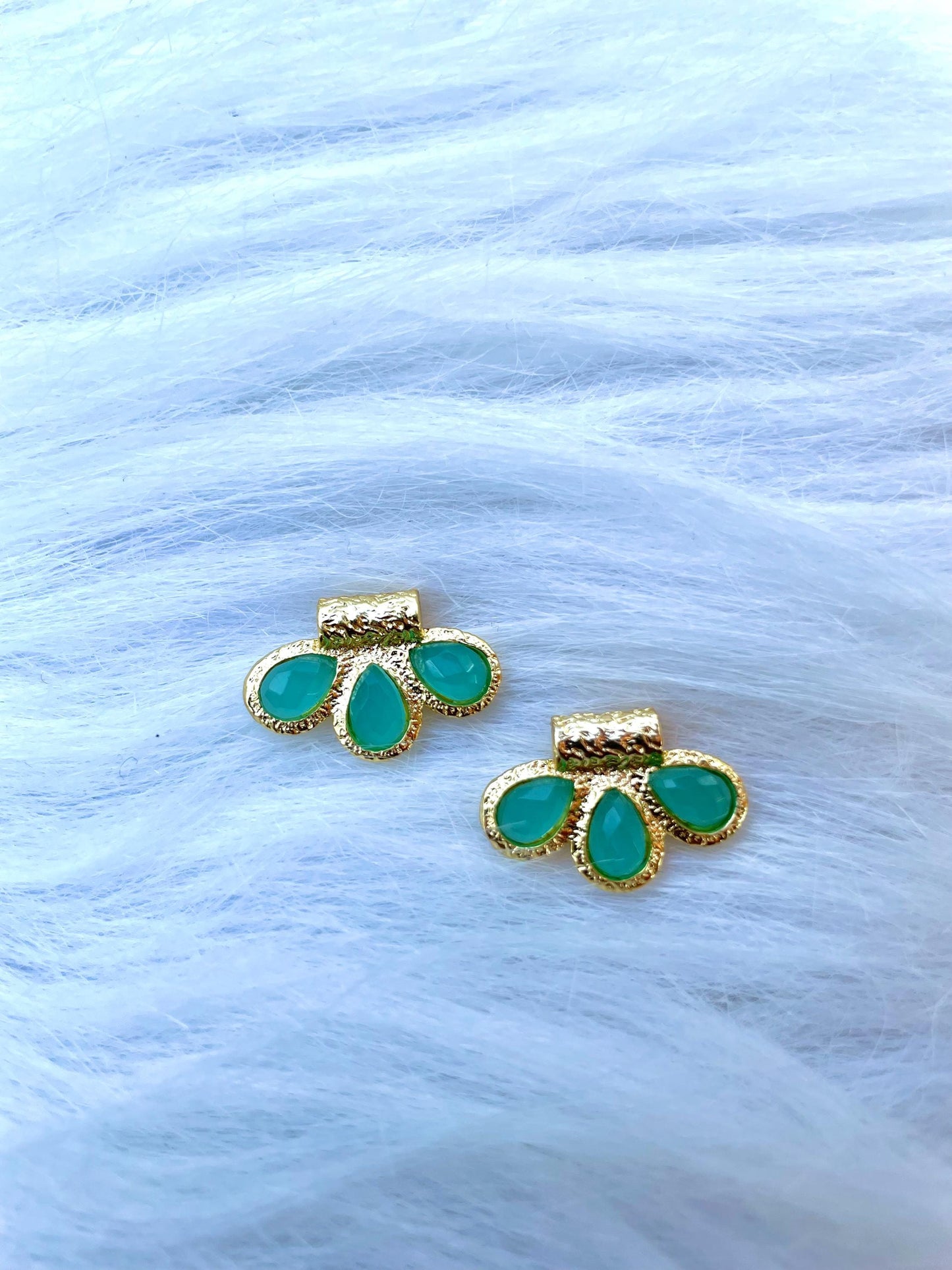 Aqua Chalcedony Connector Charms/Handmade Jewelry/Three stone Pendant/Gold Plated Pendant/Women Jewelry/Brass Connector Jewelry/B'day Gift