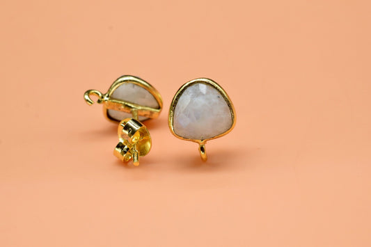 Rainbow Moonstone 8mm Heart Shape Earring Connector,DIY Jewelry Making,Moonstone connectors post stud,June Birthstone,Single Bail Connectors