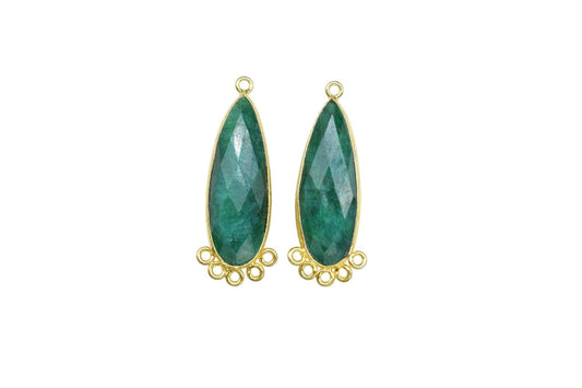 Emerald 10x30mm Teardrop Bezel Charm/Charms Connector/Handmade Jewellery Connectors/Gemstone Brass Component/Women Jewelry/Gift