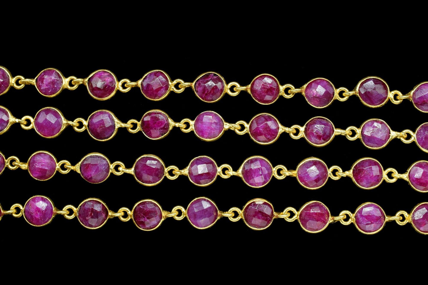 Natural Ruby Faceted Bezel Connector,Finding Round Bezel Chain,handmade Jewelry Chain,Station Link Chain,Ruby Round Beads Chain necklace