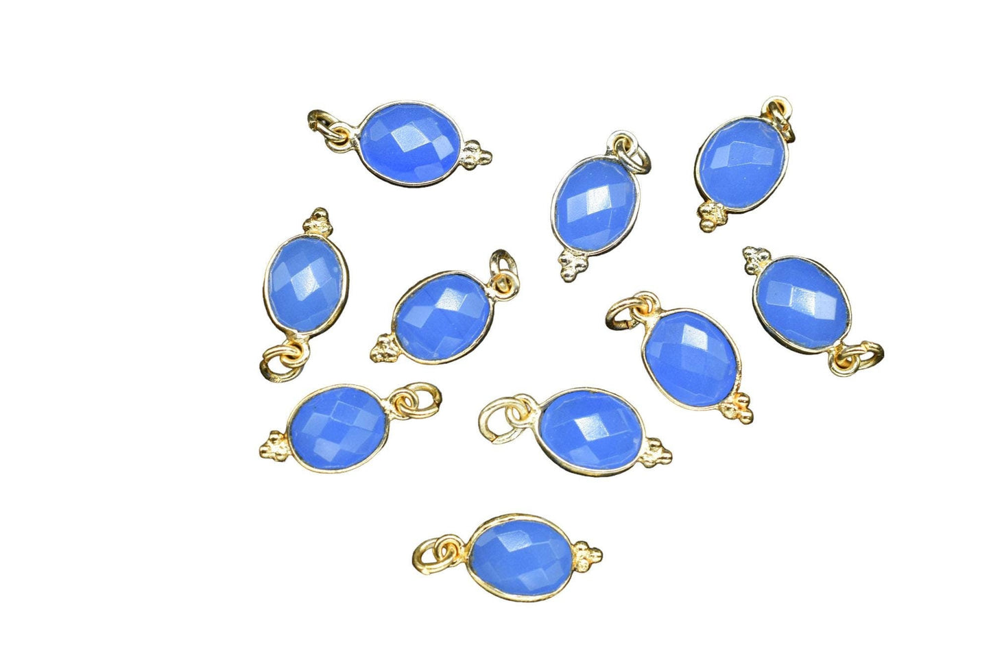 Blue Chalcedony 8x10mm oval Shape Pendant Jewelry/Blue Chalcedony Gold Plated Single Bail Connector jewelry/Gemstone Teardrop Charms,Gift