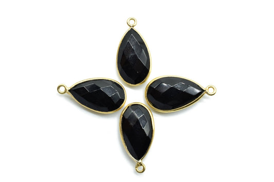 Black Onyx 10x18mm Pear shape charm,Black Onyx Pear pendant,Black Onyx Gold Plated bezel,jewelry making charms craft,Black Onyx charms,
