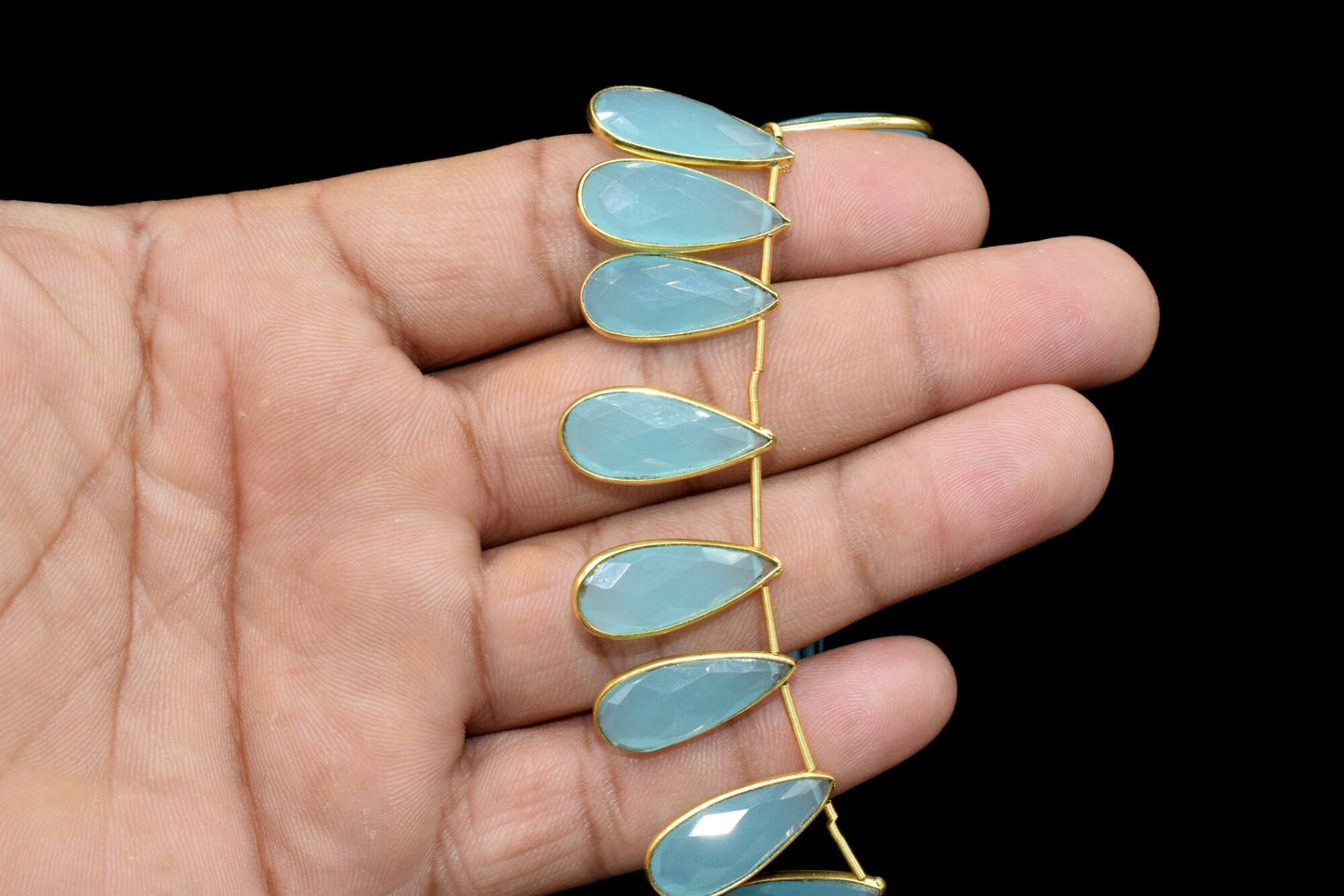 Aqua Chalcedony 8x20mm Pear shape charms ,Bezel connectors,Aqua Chalcedony Bezel charms,Gemstone Bezel charm,Chalcedony Teardrop Bezel charm
