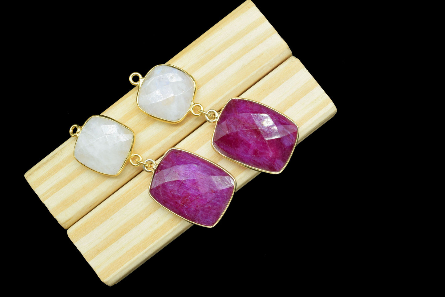 Natural Ruby Component pendant,Multi Stone Dangle Earring,Rainbow Dangle pendant Charm,Gemstone Connector,Square Shape Pendant Jewelry Gift