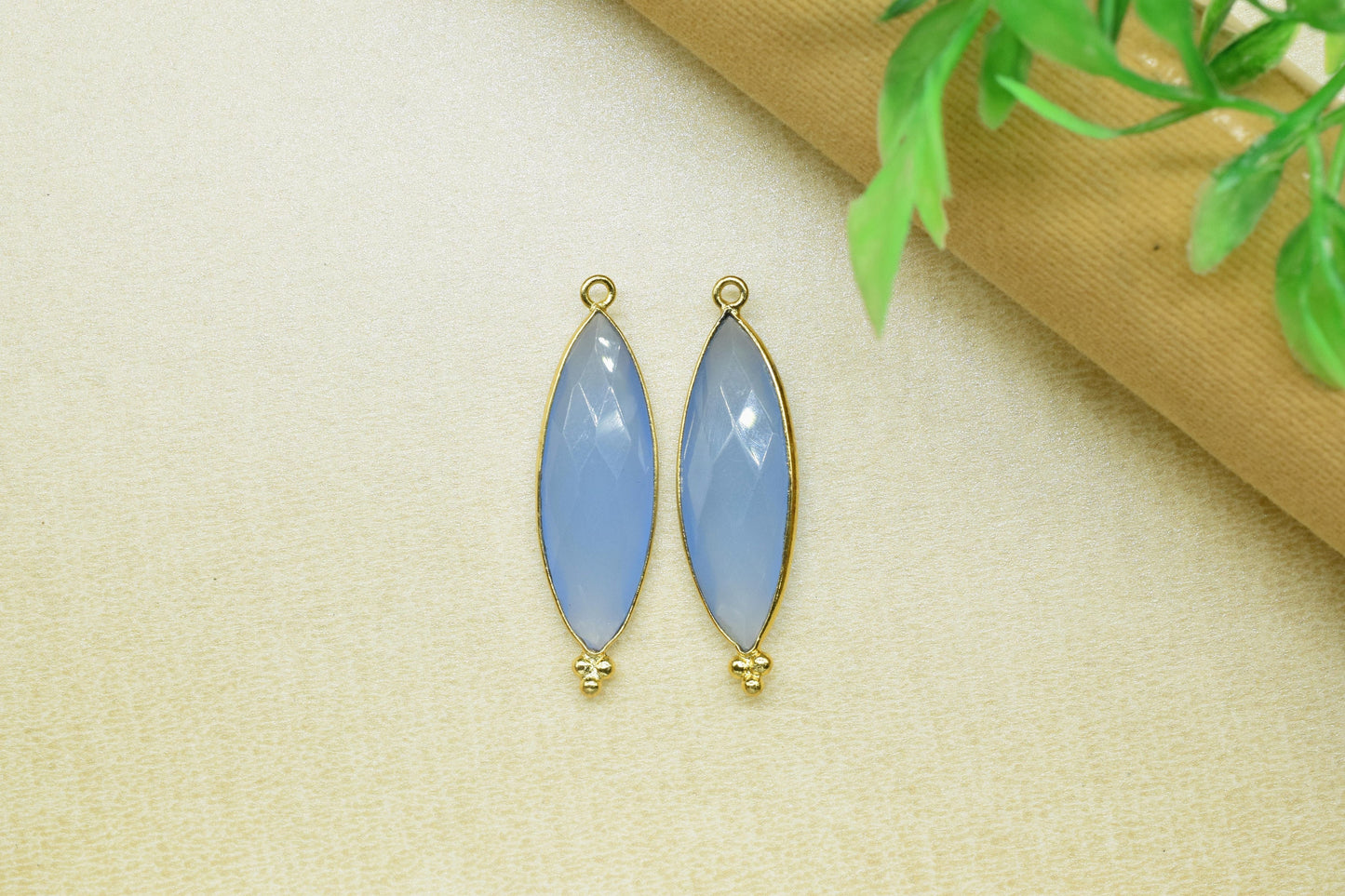 Blue Quartz 10x30mm Bezel charms,Blue Quartz Gemstone Connector,Station Bezel Link Jewelry Supplies,marquise Shape Pendant,Blue Quartz Gift