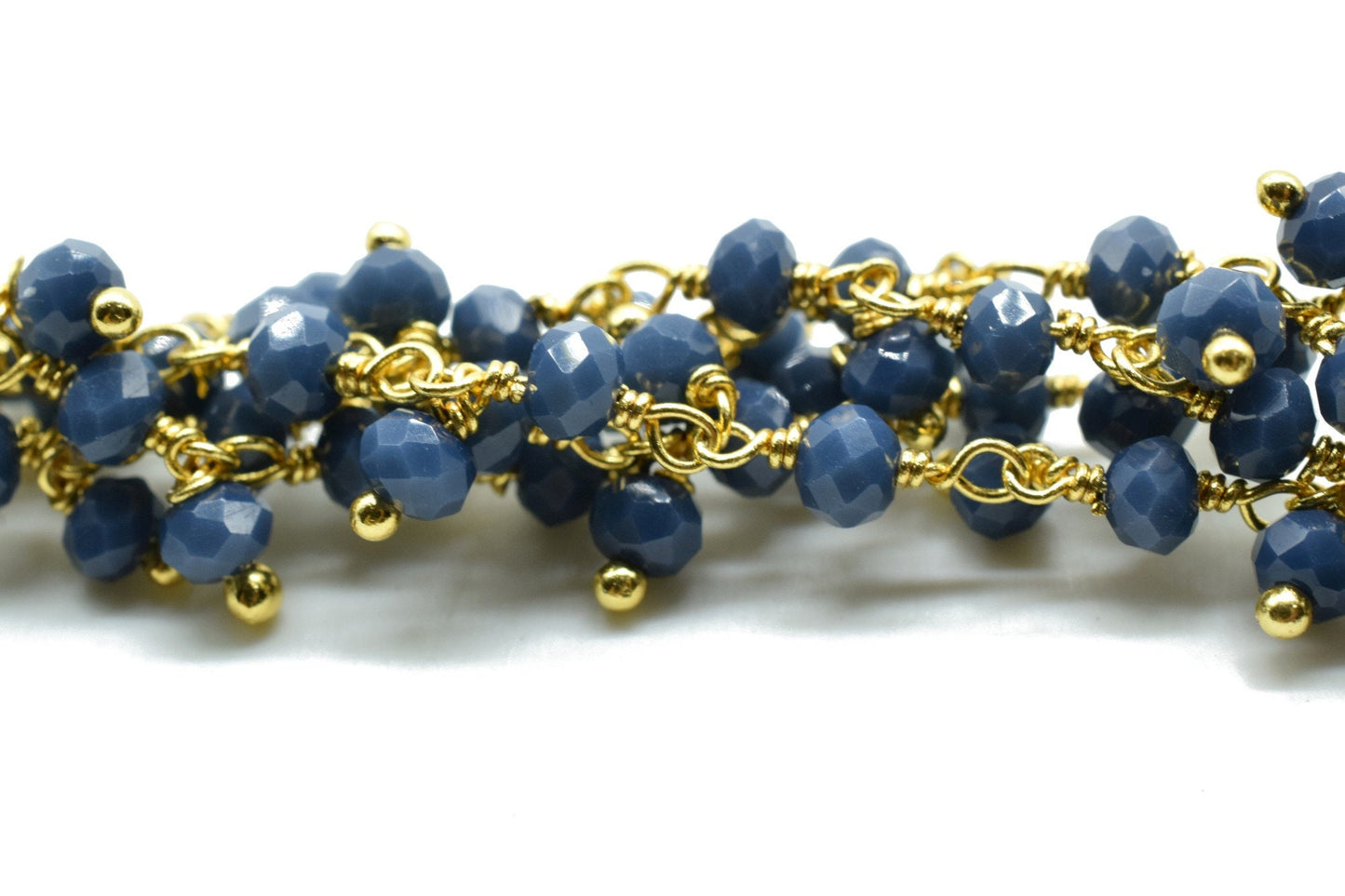Blue sapphire Cluster Beaded Chain, Gold Plated wire wrapped Rosary Chain,Dangling Faceted Wire Wrapped Beaded Chain,Soldby Foot Wholesale