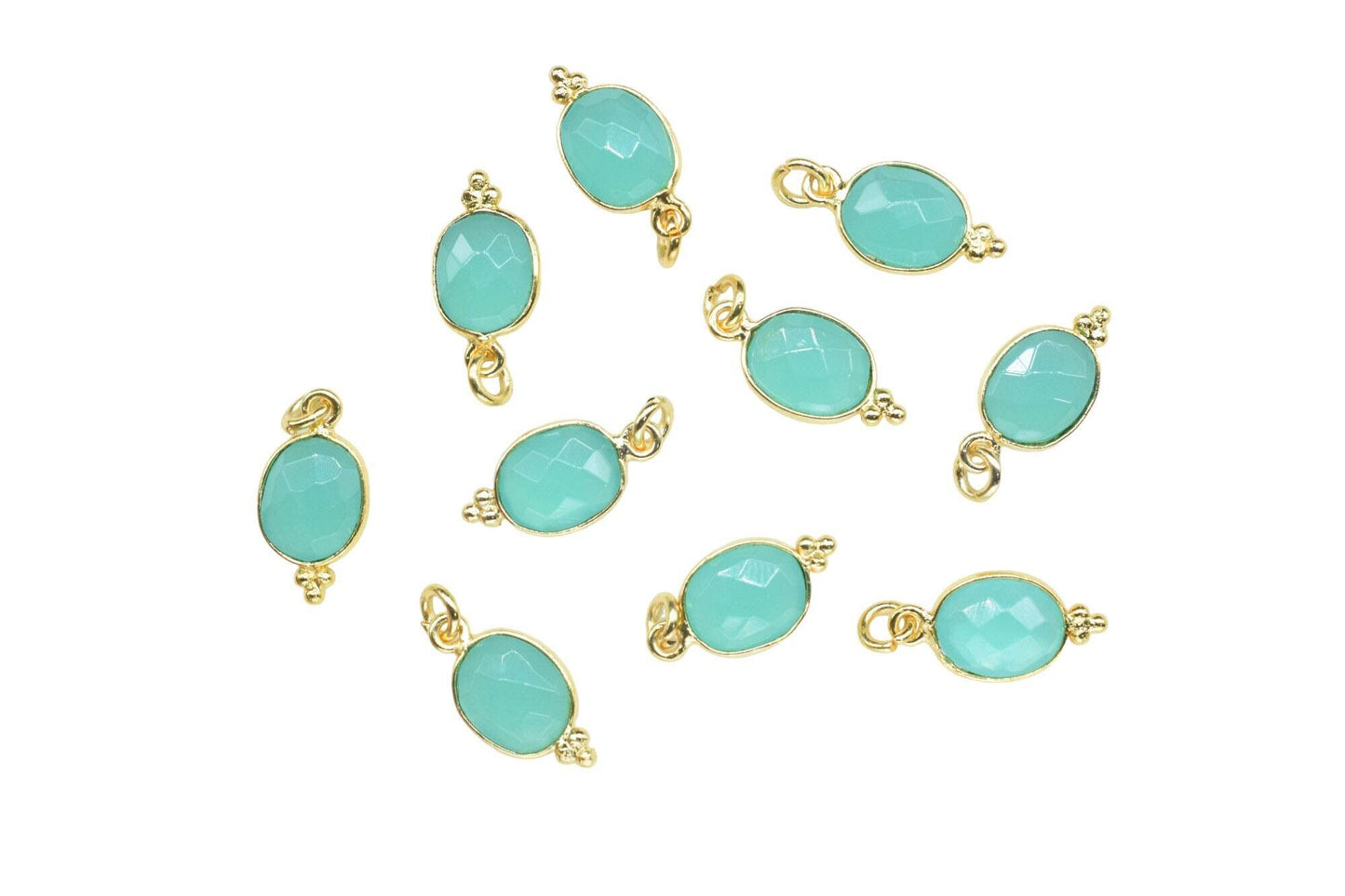 Aqua Chalcedony 8x10mm oval Shape Pendant Jewelry/Aqua Chalcedony Gold Plated Single Bail Connector jewelry/Gemstone Teardrop Charms/Gift