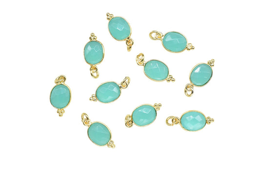 Aqua Chalcedony 8x10mm oval Shape Pendant Jewelry/Aqua Chalcedony Gold Plated Single Bail Connector jewelry/Gemstone Teardrop Charms/Gift