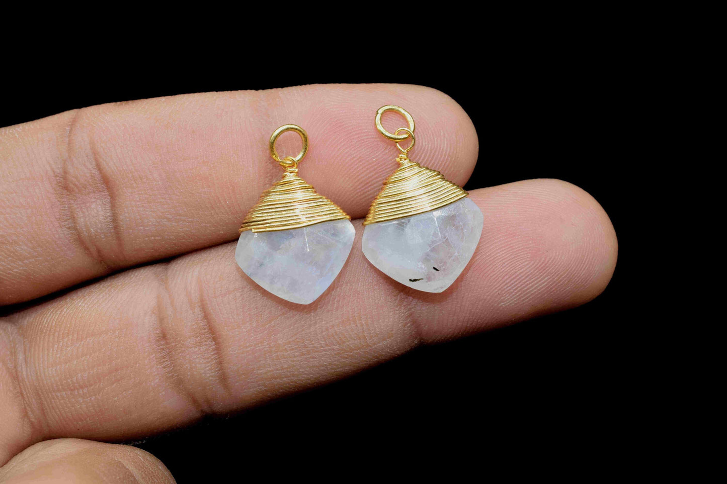 Moonstone 12mm Square Faceted Connector, Gemstone Wire Wrapped Pendant, Loop Connector,Pendant Jewelry,Wire Wrapped Necklace,Rainbow jewelry