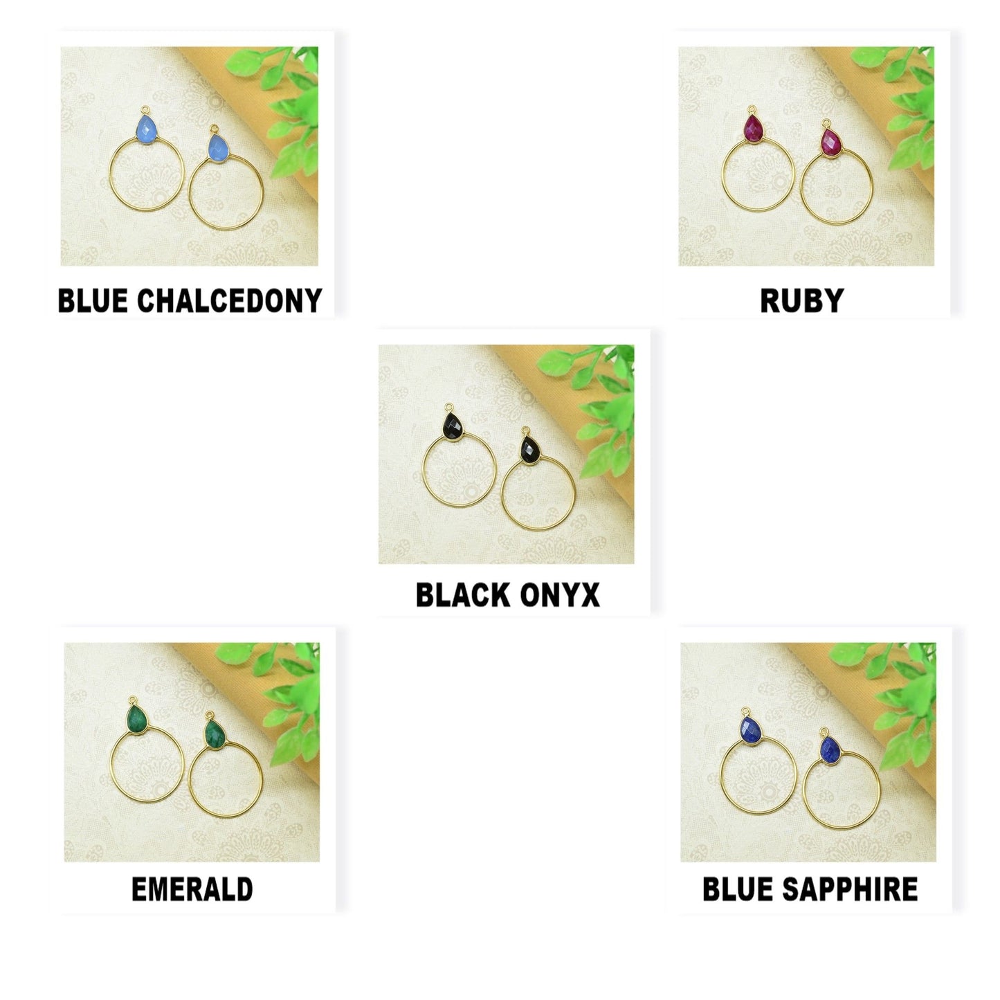 Gemstone Teardrop Earrings,Circle Handmade Pendants,Single bail Station Connector Jewelry,Earring Components,Findings Bezel Charms Pendants