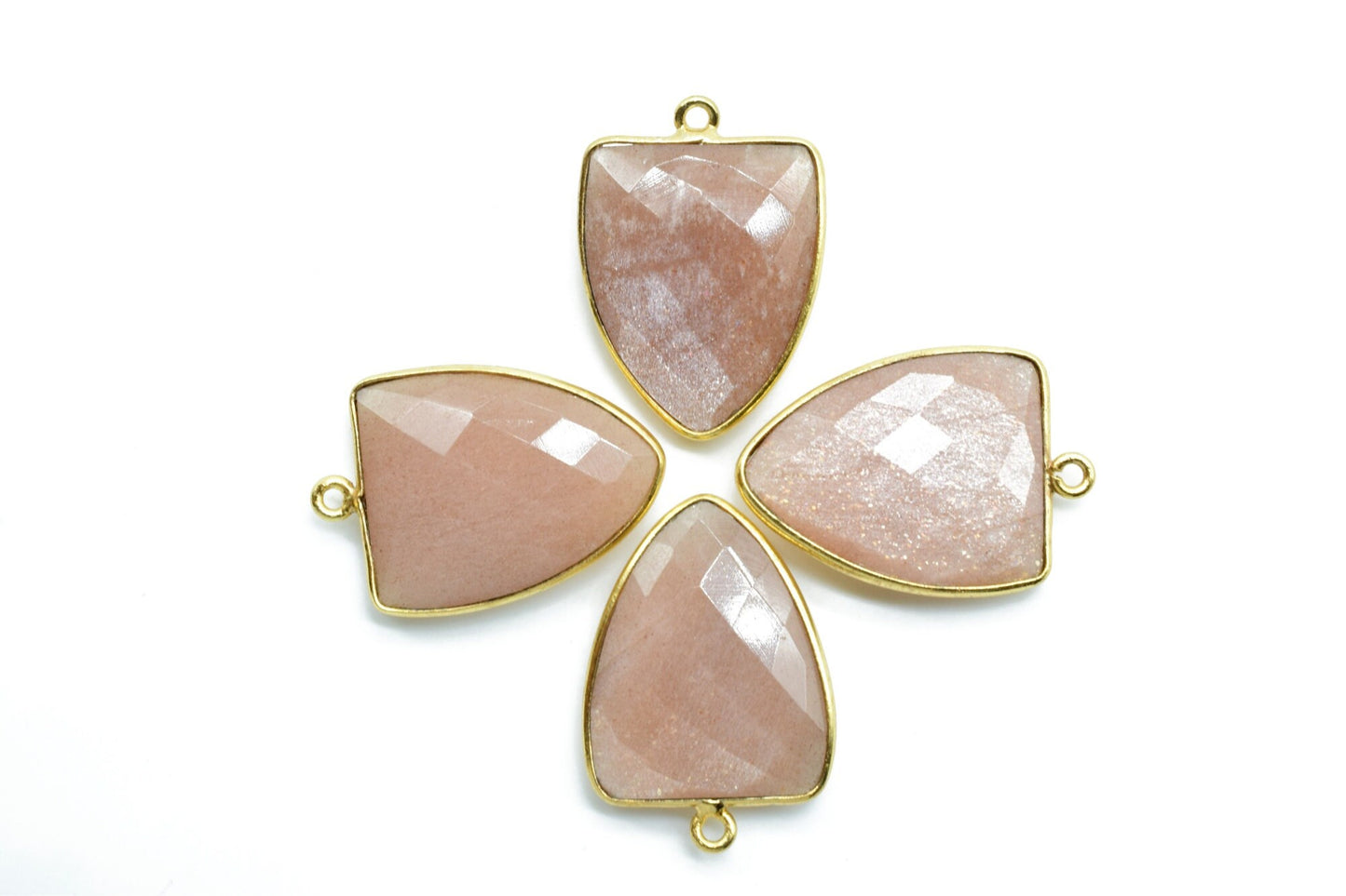 Peach Moonstone 17x22mm Triangle shape Single bail Connector,Bezel links Connector,jewelry making Connector,Single Loop Connector,Moonstone