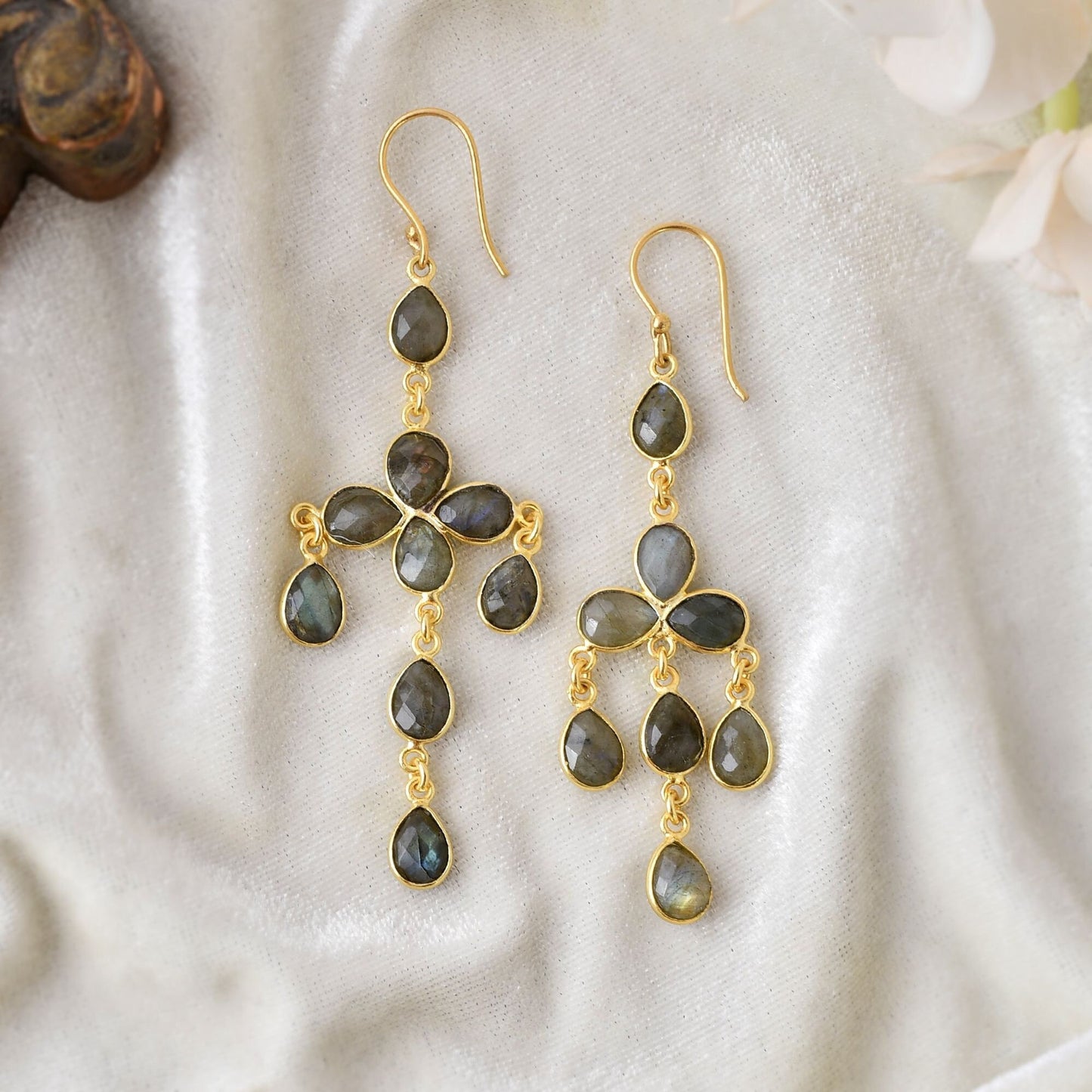 Natural Gemstone Labradorite Earring/Handmade Earring/Bridal Earring/Gold Plated Earring/Dangle Earring/Statement Earring/Long Earring/Gift
