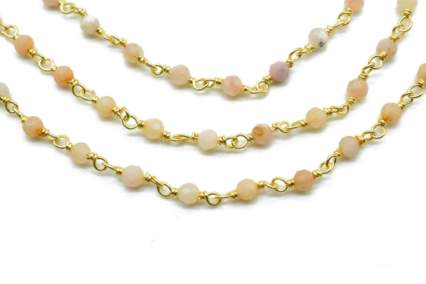 Pink opal 3mm Beaded Chain,beaded chain, rosary chain, jewelry making supplies,wire wrapped Rosary,Opal Beads, Priced Per Foot,Rosary Style