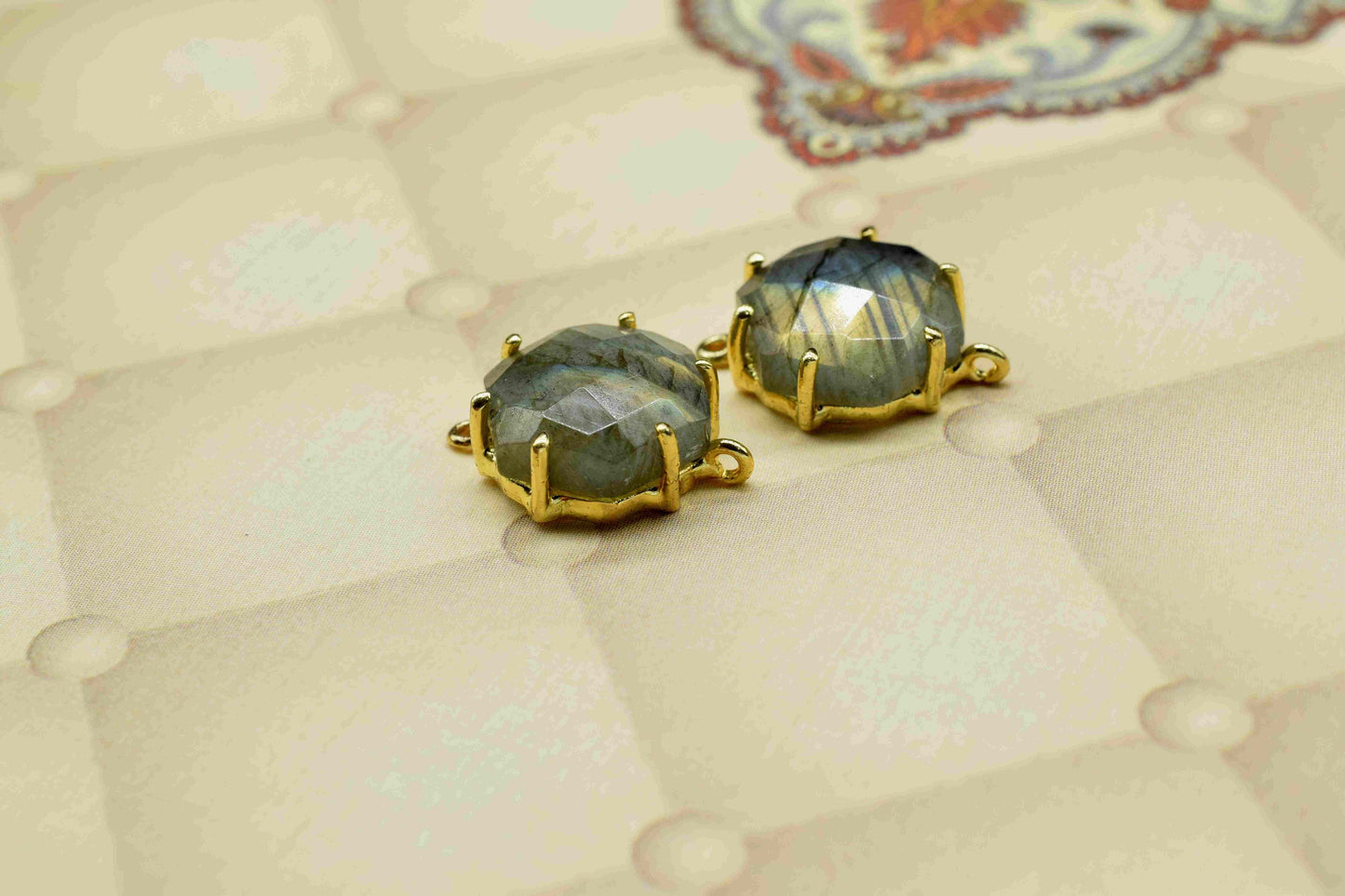 Labradorite Hexagon Connector,Charms for bracelet necklace Jewelry Making,Handmade Gemstone Bezel,Beads Prong Jewelry,double bail connector