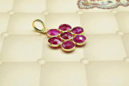 Natural Ruby Pendant,Precious Gemstone Pendant,Ruby Jewelry,Station Bezel Link Supply,Handmade Flower Pendant Jewelry,Round Flower Pendant