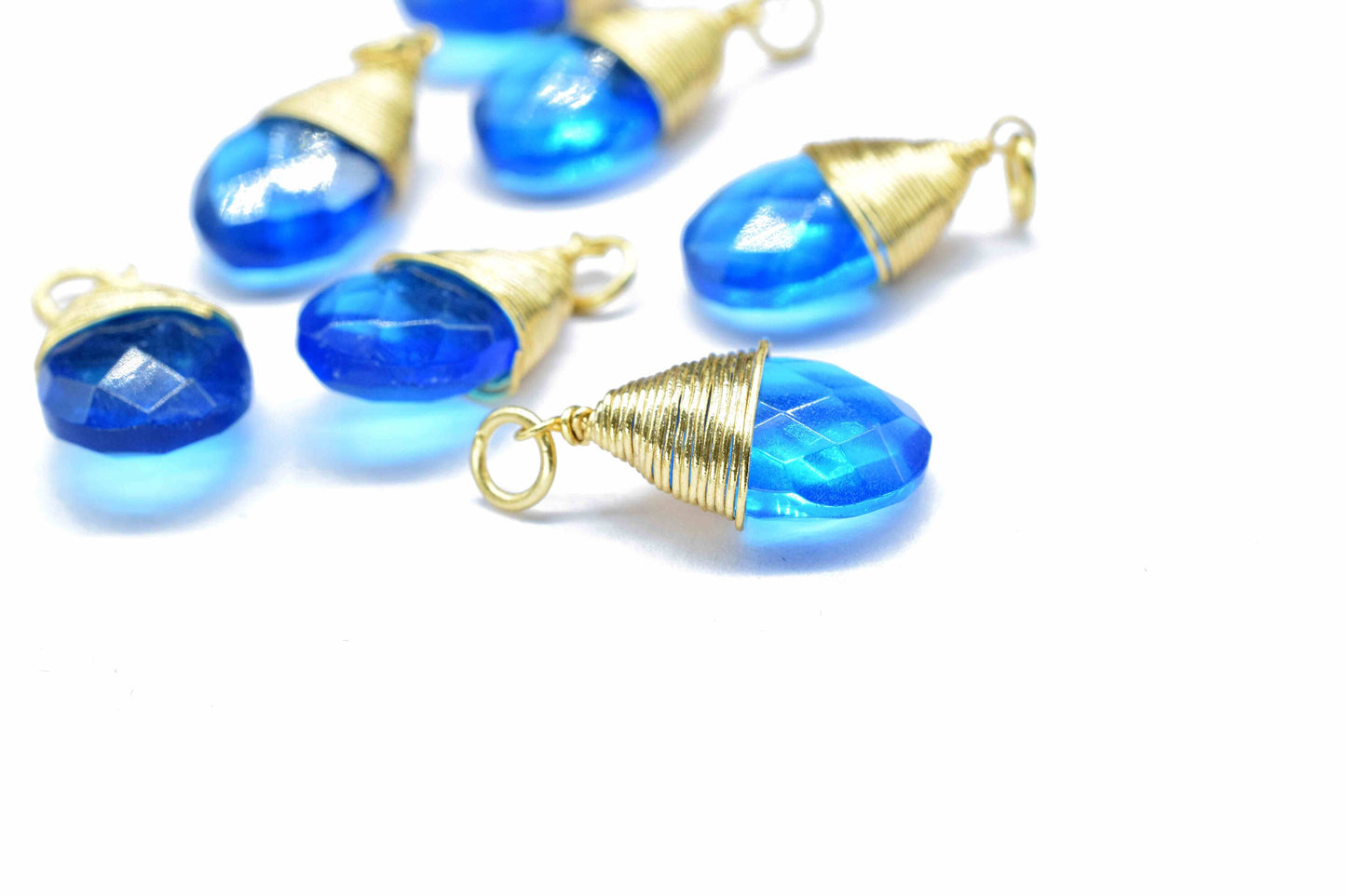 Blue Topaz Teardrop Faceted Connector, Gemstone Wire Wrapped Pendant,Loop Connector,Pendant Jewelry,Wire Wrapped Necklace,Blue Topaz Jewelry