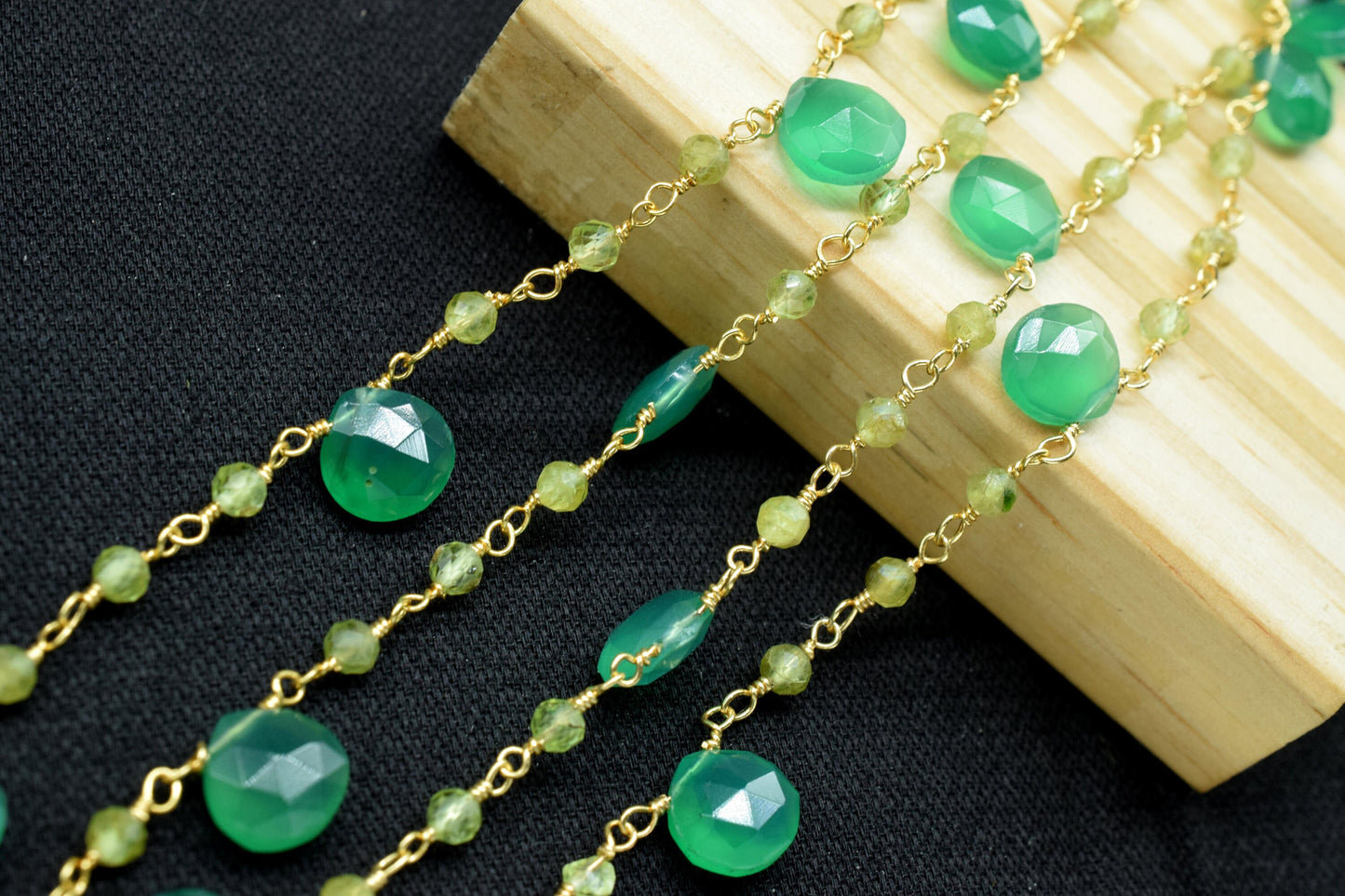 Green Onyx 3mm Rosary Beaded Chain,Green Onyx Heart Shape Rosary Chain,Sold By Foot,GreenOnyx briolette beaded chain,Green Onyx rosary chain