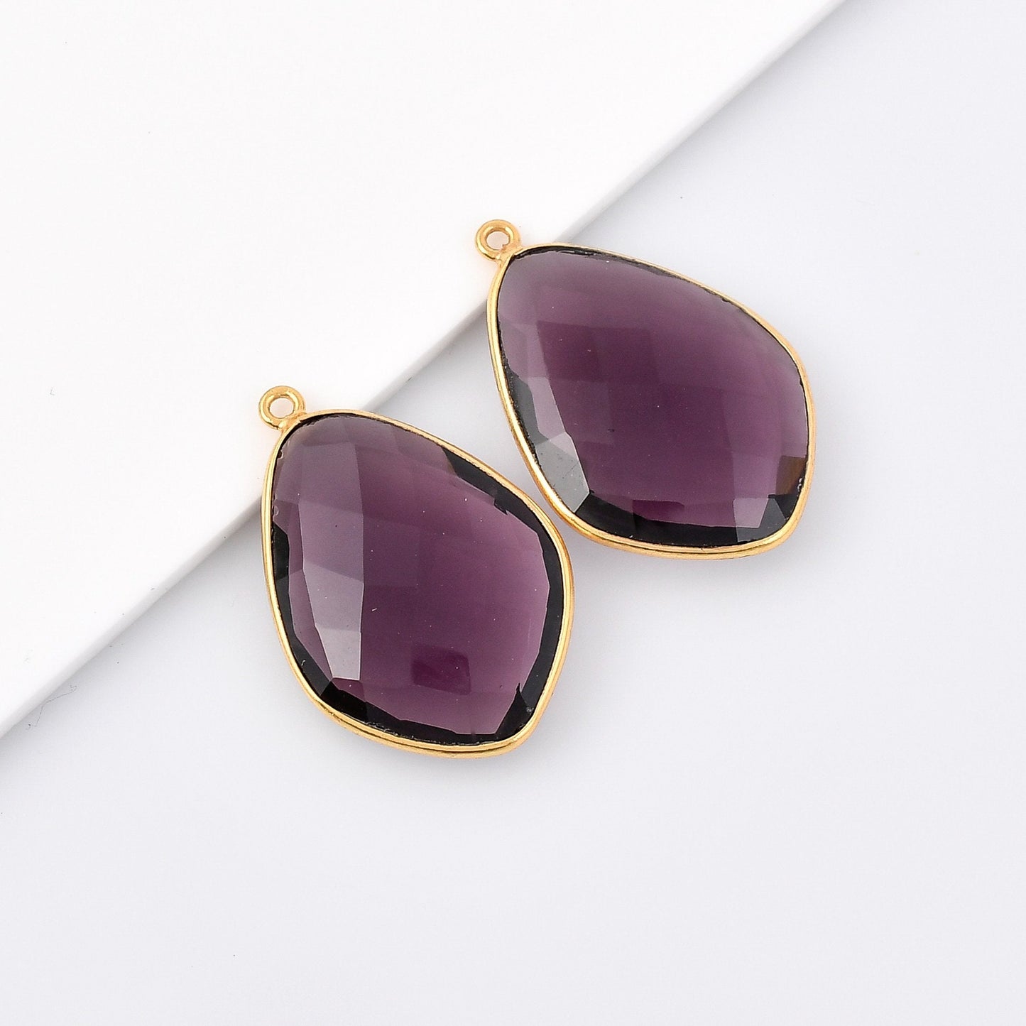 Amethyst 20x30mm bezel charms,Amethyst kite pendant,Diamond shape charms,Gemstone connector,Brass charm,Gold plated charms,Jewelry supplies