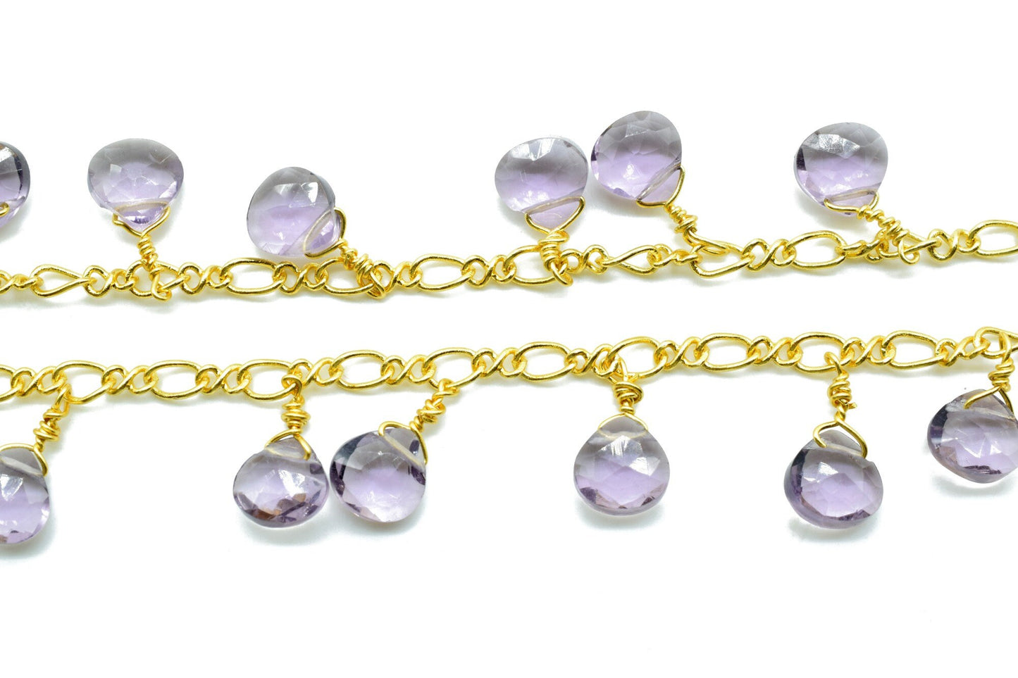 Amethyst 6mm Heart shape Briolette Chain,Briolette Wire Wrapped Gemstone chain,Faceted Rosary Chain,Handmade Gemstone rosary style chains