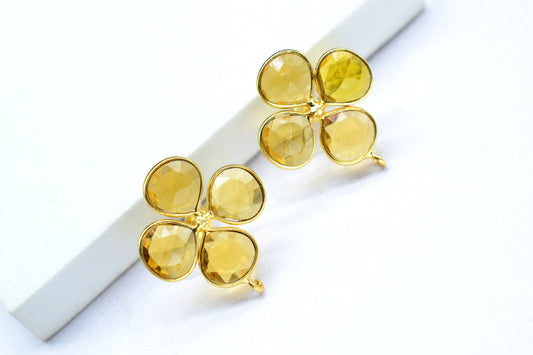 Citrine Gemstone Earring Connector/Gold Plated Jewelry/Citrine Handmade Jewelry/Bezel Component/Jewelry making Stone/Heart Shape Earring