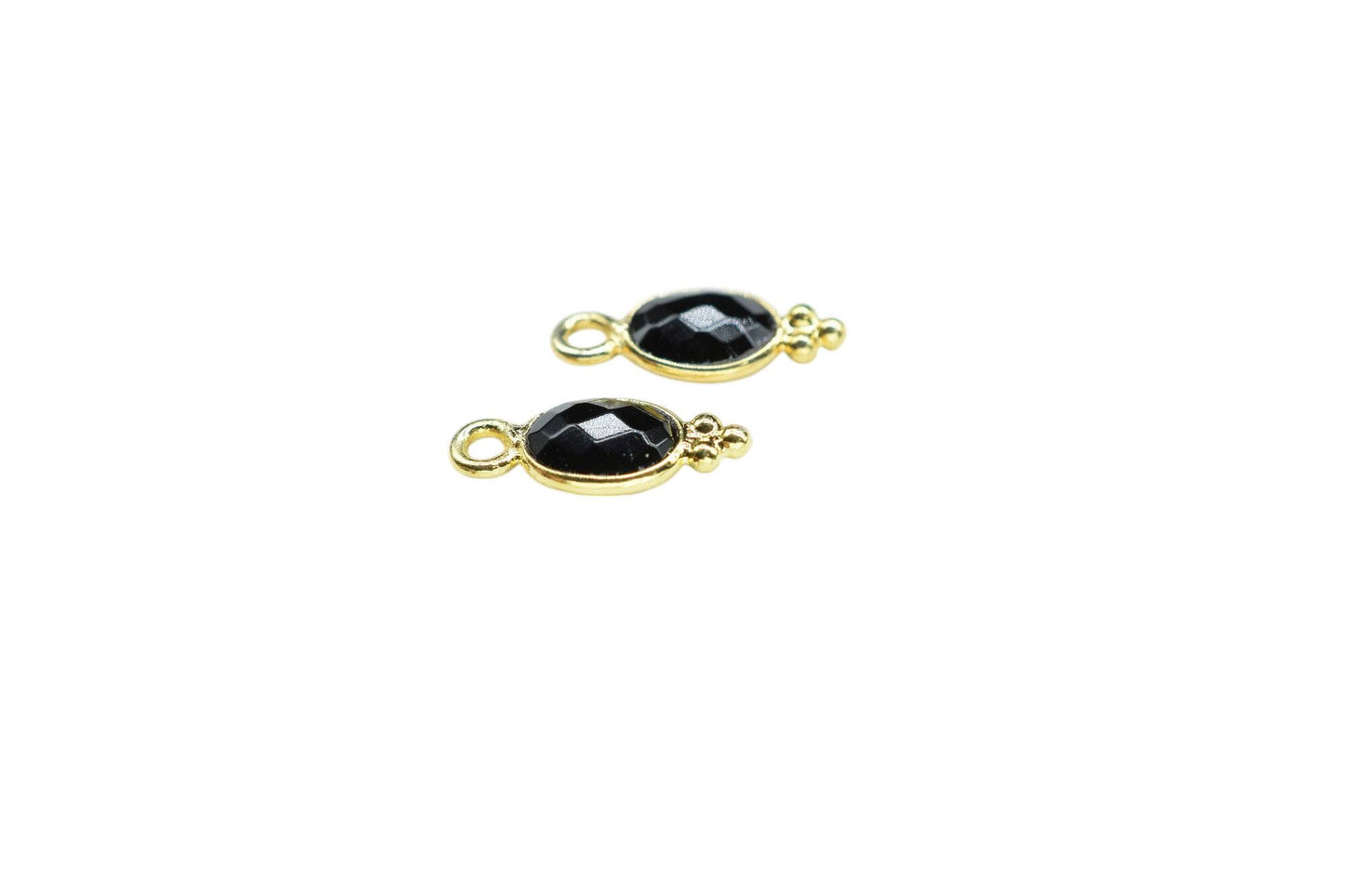 Black Onyx Charms Connector/Handmade Jewelry/Gold Plated Connector/Tiny Pendant/Black Onyx Pendant/Oval Shape Connector/Gemstone Charms/Gift