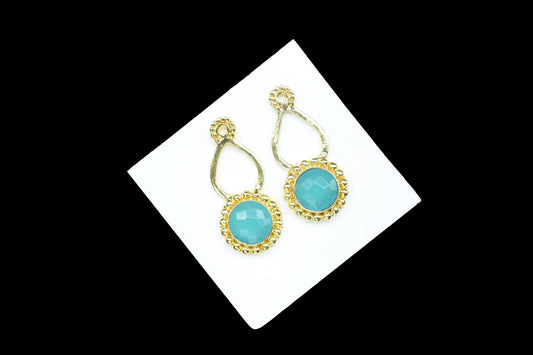 Aqua Chalcedony Designer Pendant/Jewelry making Stone/Chalcedony Pendant Charm/Handmade Jewelry Component/Round Shape Stone/Connector/Gift