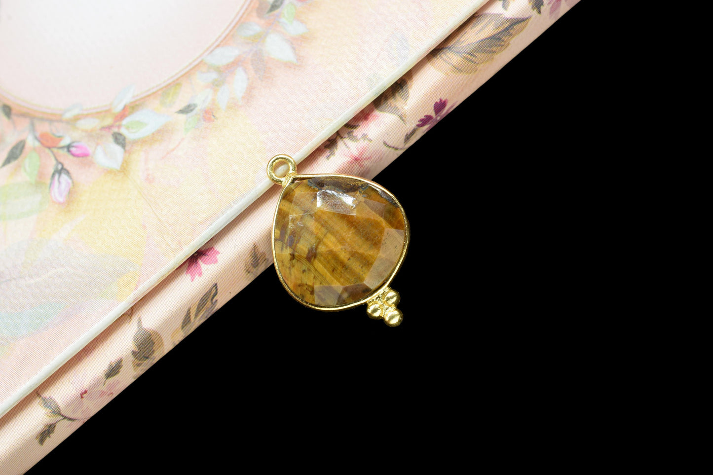 Natural Tiger Eye Gemstone 14mm Heart Shape connector,Tiger Eye charms Pendant Jewelry Making,Tiger Eye Gold Plating single bail connector