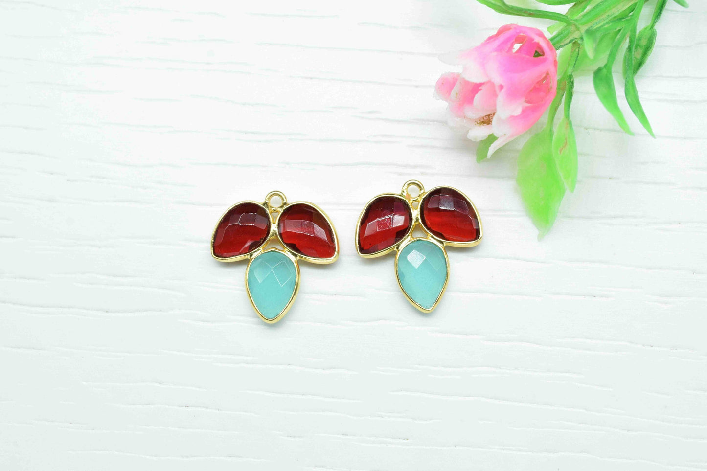 Garnet component,Handmade Jewelry,Aqua Quartz Bezel Component,Garnet Jewelry Making Supply,Red Gemstone Component,Attached Bezel Pendant